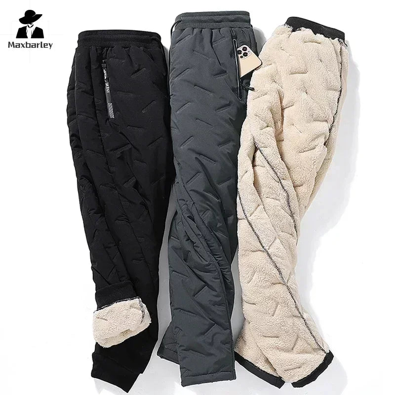 Winter Down Cotton Pants Men's Casual Waterproof Zipper Pocket Thickened Wool Warm Pants Jogger Outdoor Cold-proof Ski Pants 7XL