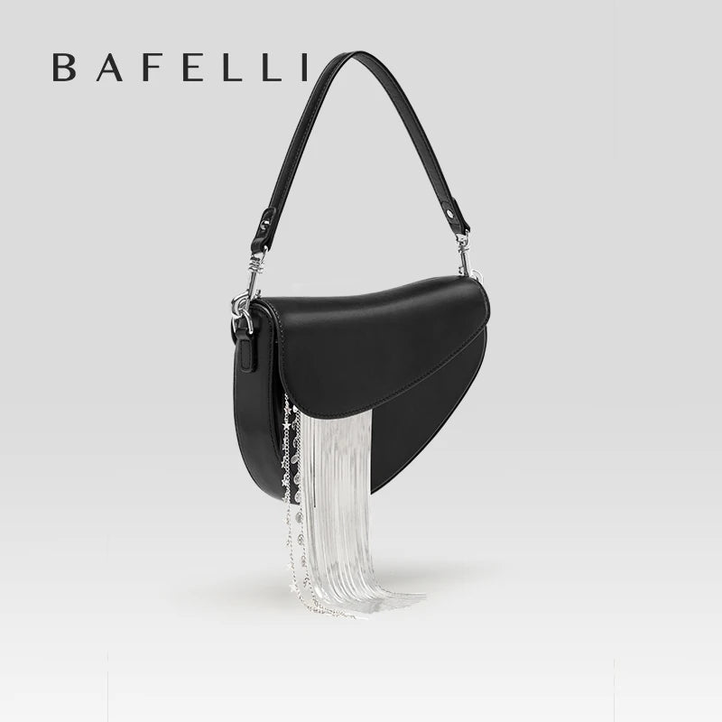 BAFELLI 2023 NEW LUXURY WOMAN BAGS LEATHER STYLISH INDIVIDUALITY FASHION TASSELS PURSE SHOULDER CROSSBODY HANDBAGS FEMALE SADDLE