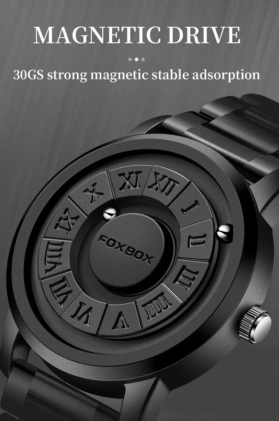 FOXBOX Mens Watches Creative Scrolling Pointer Magnetic Force Quartz Wristwatch Genuine Leather Watch Man Relogio Masculino+Box