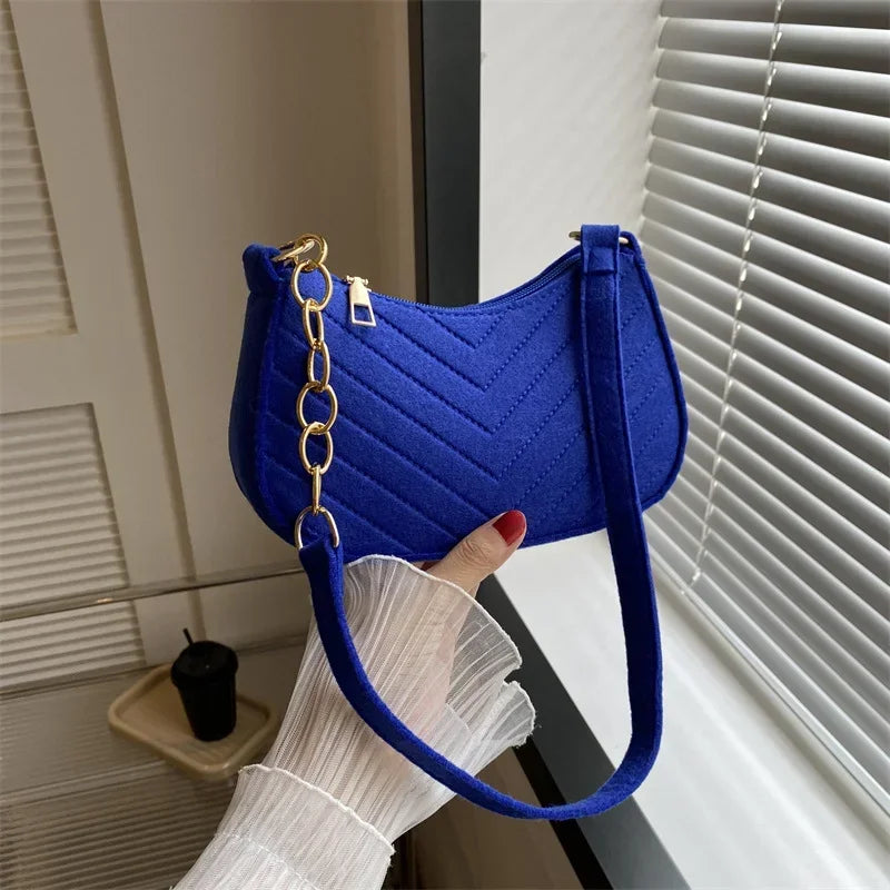 Autumn Trend Line Lightweight Shoulder Bag Crocodile Felt Small Square Bag Women's New Leisure Chain Purses and Handbags