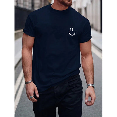 Funny Smily Face Print Tshirt Men Summer Casual Round Neck Short Sleeve Clothes Harajuku Unisex Polyester Tee Streetwear Tops