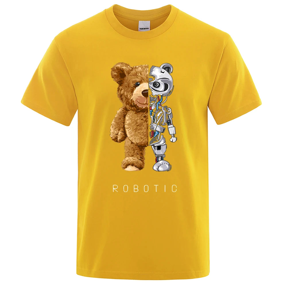 New Funny Ted Bear Robot Tshirt Robotic Bear Shirt Casual Clothes Men Fashion Clothing Cotton T-Shirt Tee Top Oversized Loose