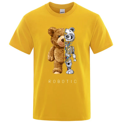 New Funny Ted Bear Robot Tshirt Robotic Bear Shirt Casual Clothes Men Fashion Clothing Cotton T-Shirt Tee Top Oversized Loose