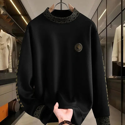 Fashion Hip Hop Half High Collar Sweatshirts Luxury Printing Fashion Versatile Pullover Hoodie Social Nightclub Men Clothing