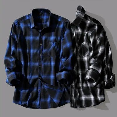 Black White Check Shirts Men Plaid Shirt Coat Long-sleeved Shirts Male Casual Youth Jacket Thin Coat Long Sleeve Buttons Shirts