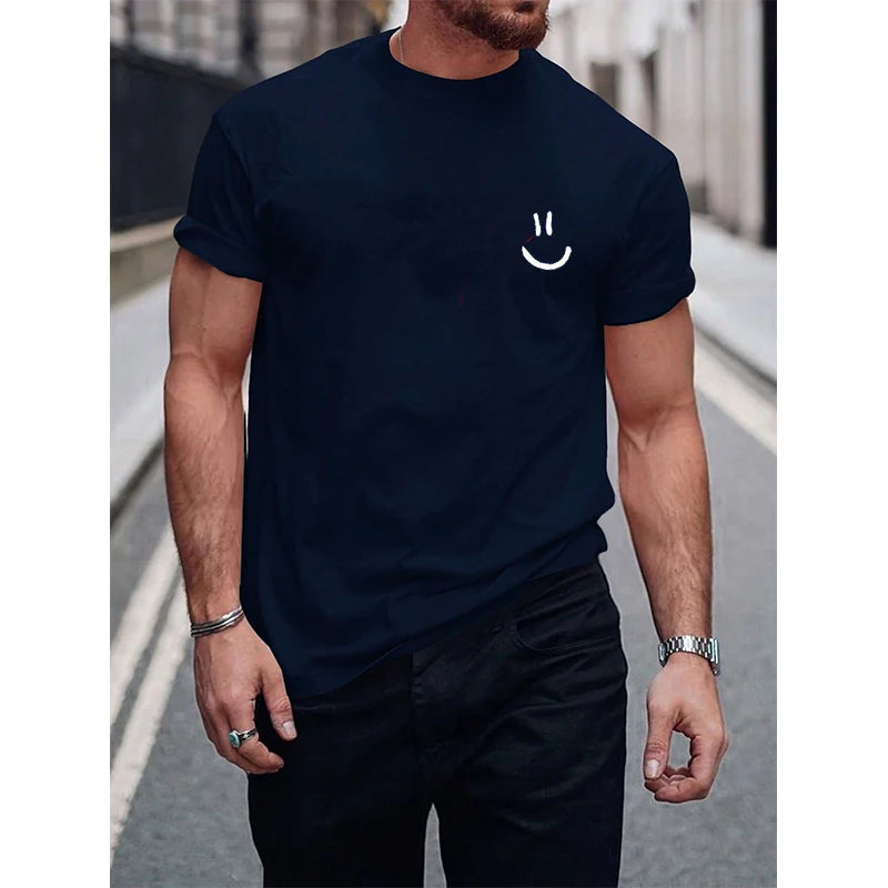 Funny Smily Face Print Tshirt Men Summer Casual Round Neck Short Sleeve Clothes Harajuku Unisex Polyester Tee Streetwear Tops