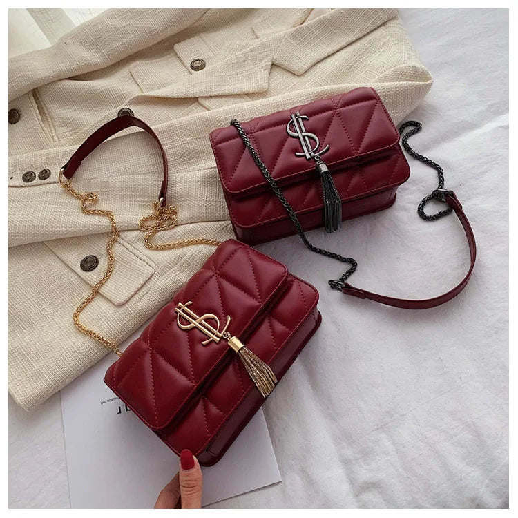 Luxury Brand Handbag Fashion Simple Tassel Square Bag Girl Pu Leather Women Designer Handbags Lock Shoulder Messenger Bags