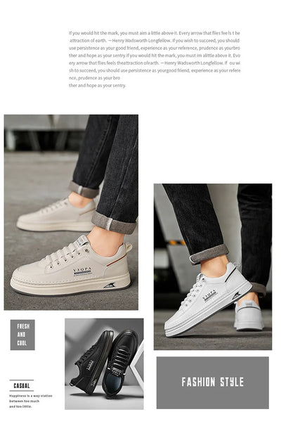 Leather Casual Shoes for Men Breathable White Sneakers Fashion Driving Walking Tennis Shoes for Male Italian Office Flats Shoes