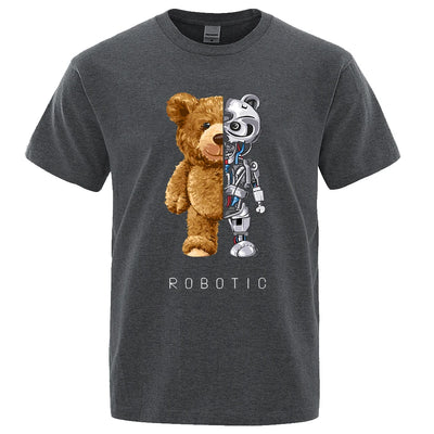 New Funny Ted Bear Robot Tshirt Robotic Bear Shirt Casual Clothes Men Fashion Clothing Cotton T-Shirt Tee Top Oversized Loose