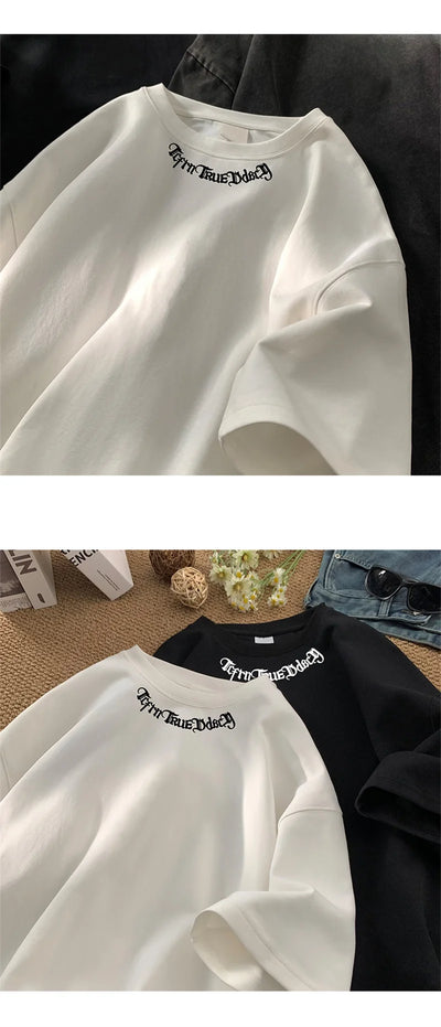 Men's Oversized T-shirts White Cotton T Shirt 5XL for Men Casual Summer Wear Letter Fashion  Print Neck Tee Shirts Men Clothing