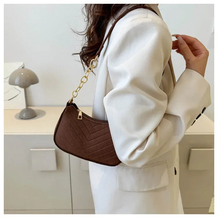 Autumn Trend Line Lightweight Shoulder Bag Crocodile Felt Small Square Bag Women's New Leisure Chain Purses and Handbags