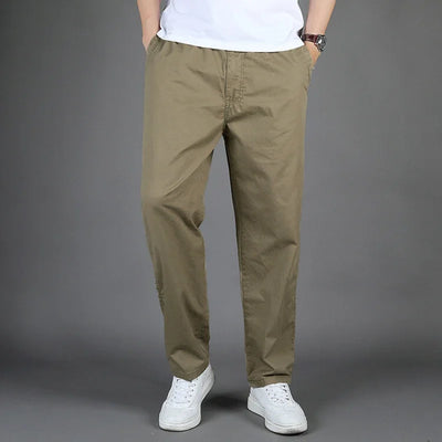 Men's 100% Cotton Sunwashed Pants, Standard Fit, Men Straight Cargo Trousers, Casual Pants, Monochromatic, Elastic Waist