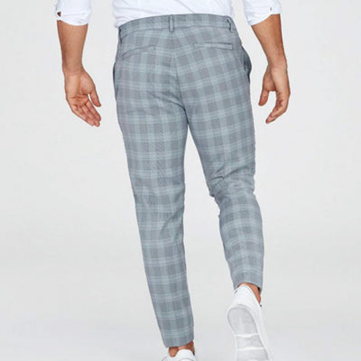 Men's Slim-Fit Plaid Trousers – Classic Checkered Pants for Stylish Looks