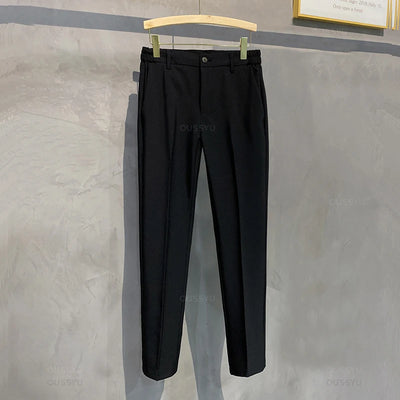 2024 Autumn Men's Casual Pants Suit Pant Slim Fit Work Elastic Waist Jogging Business Trousers Male Black Plus Size 40 42