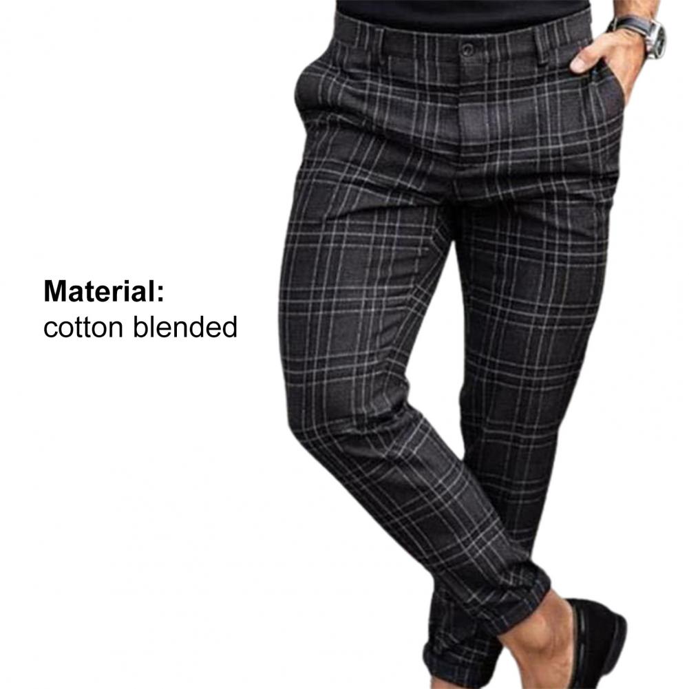 Men's Slim-Fit Plaid Trousers – Classic Checkered Pants for Stylish Looks