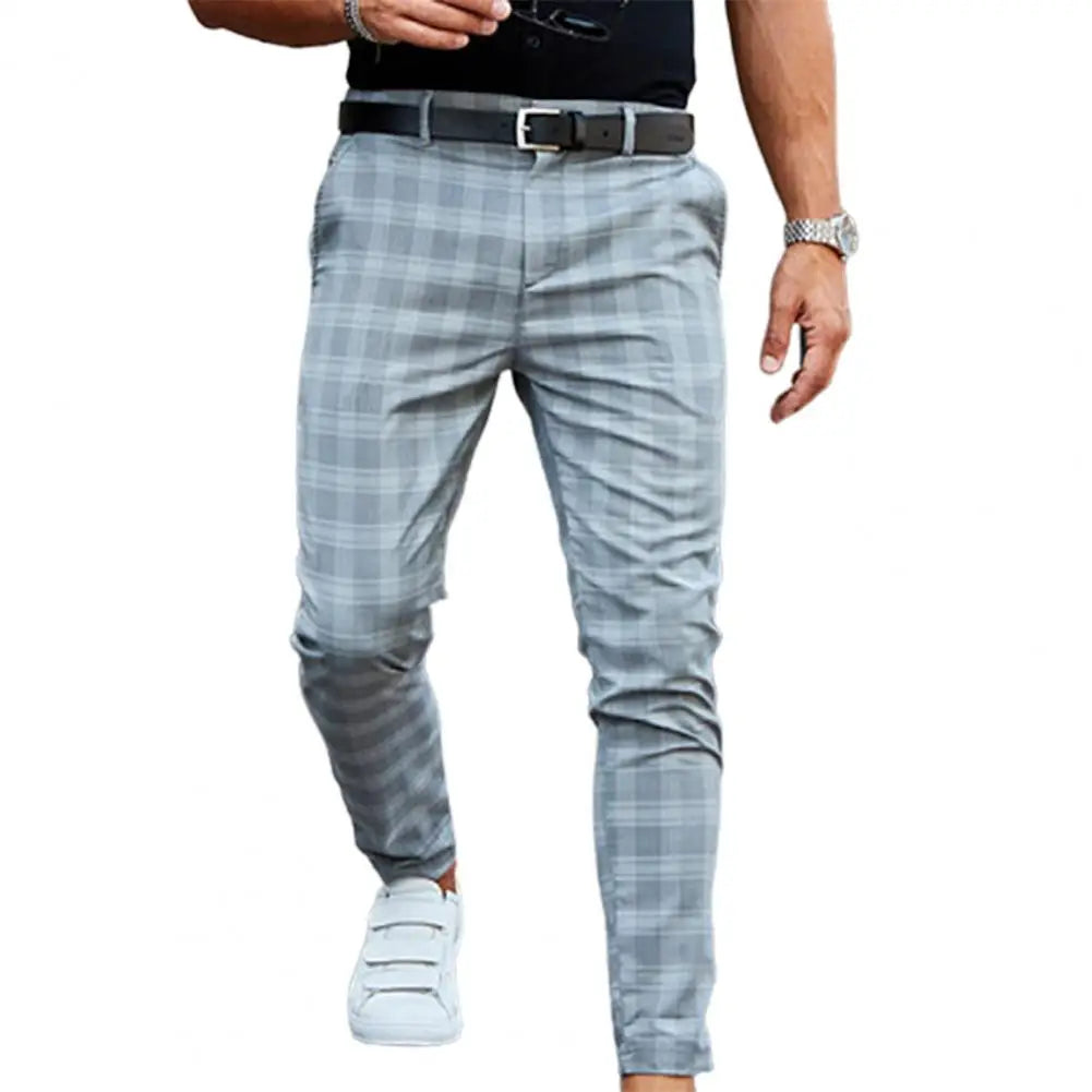 Men's Slim-Fit Plaid Trousers – Classic Checkered Pants for Stylish Looks