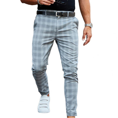 Men's Slim-Fit Plaid Trousers – Classic Checkered Pants for Stylish Looks