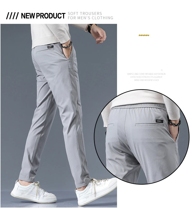 Stretch Casual Pants Men Classic Lightweight Slim Fit Trousers for Men Summer Straight Drawstring Joggers Solid khaki Pants Male