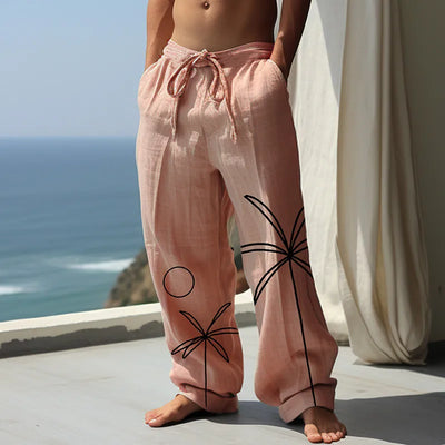 Summer Men's Solid Color Casual Beach Pants Wide Leg Pants Hawaiian Style 3D Printed Wide Leg Pants