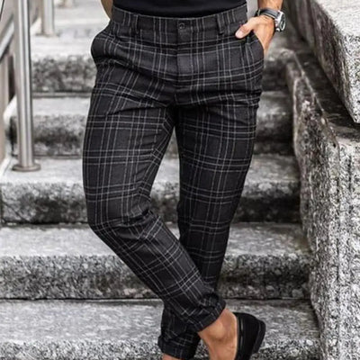 Men's Slim-Fit Plaid Trousers – Classic Checkered Pants for Stylish Looks