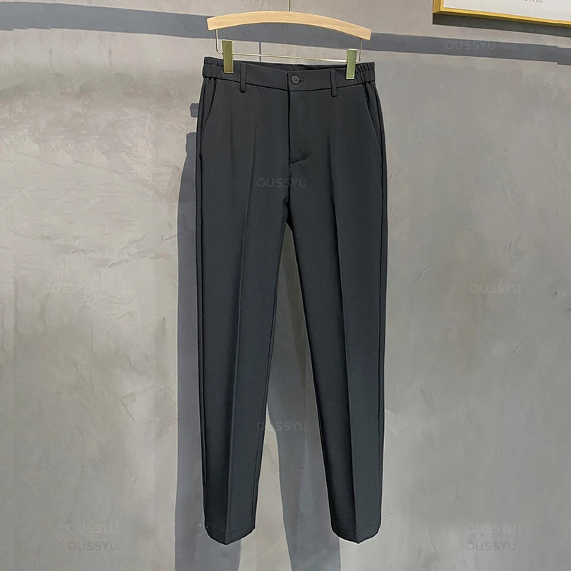 2024 Autumn Men's Casual Pants Suit Pant Slim Fit Work Elastic Waist Jogging Business Trousers Male Black Plus Size 40 42