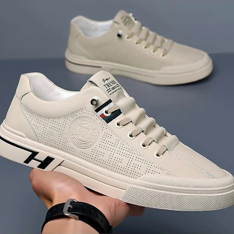 Men Sneakers 2024 Autumn New Embossed Breathable White Shoes Trendy Thick Soled Student Comfort Sports Leisure Skateboard Shoes