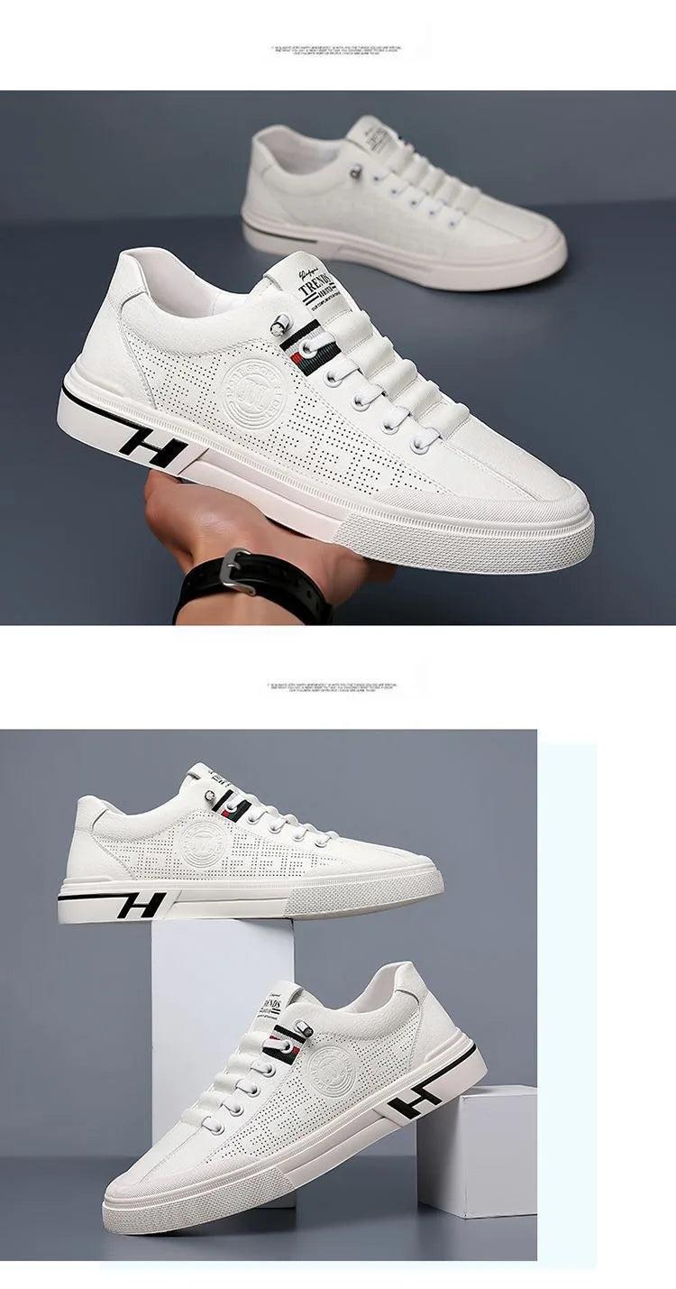 Men Sneakers 2024 Autumn New Embossed Breathable White Shoes Trendy Thick Soled Student Comfort Sports Leisure Skateboard Shoes