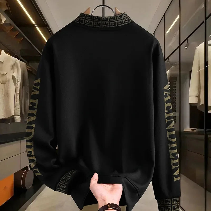 Fashion Hip Hop Half High Collar Sweatshirts Luxury Printing Fashion Versatile Pullover Hoodie Social Nightclub Men Clothing