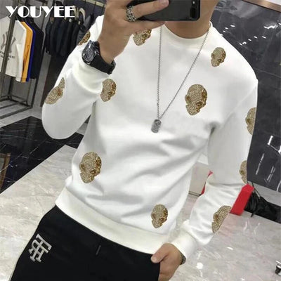 Men's Full Diamond Luxury Hoodie Bling Bling Trendy Pullover Long Sleeved Round Neck Thick Fleece Hoodie Winter Fashion Clothing