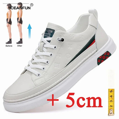 2024 spring MEN'S elevator shoes men luxury loafers white soft leather moccasins height increased 5cm taller shoes man sneakers