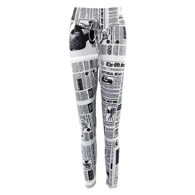 2024 Spring Summer New Women's Clothing Newspaper Printing High Waist Tight Fitness Yoga Pants Leggings Pant Trousers