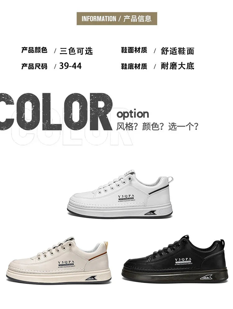 Leather Casual Shoes for Men Breathable White Sneakers Fashion Driving Walking Tennis Shoes for Male Italian Office Flats Shoes