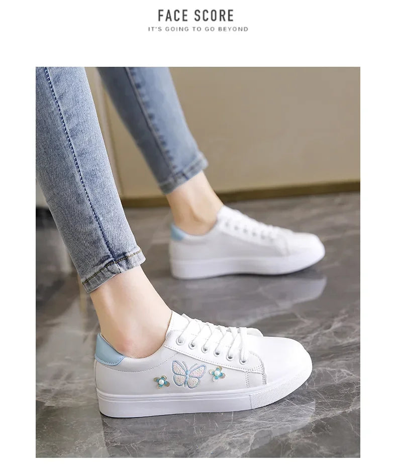 New Women's Sneakers Butterfly Embroidered Flats Women's Outdoor Running Vulcanized Shoes Breathable Women's Shoes Zapatos Mujer