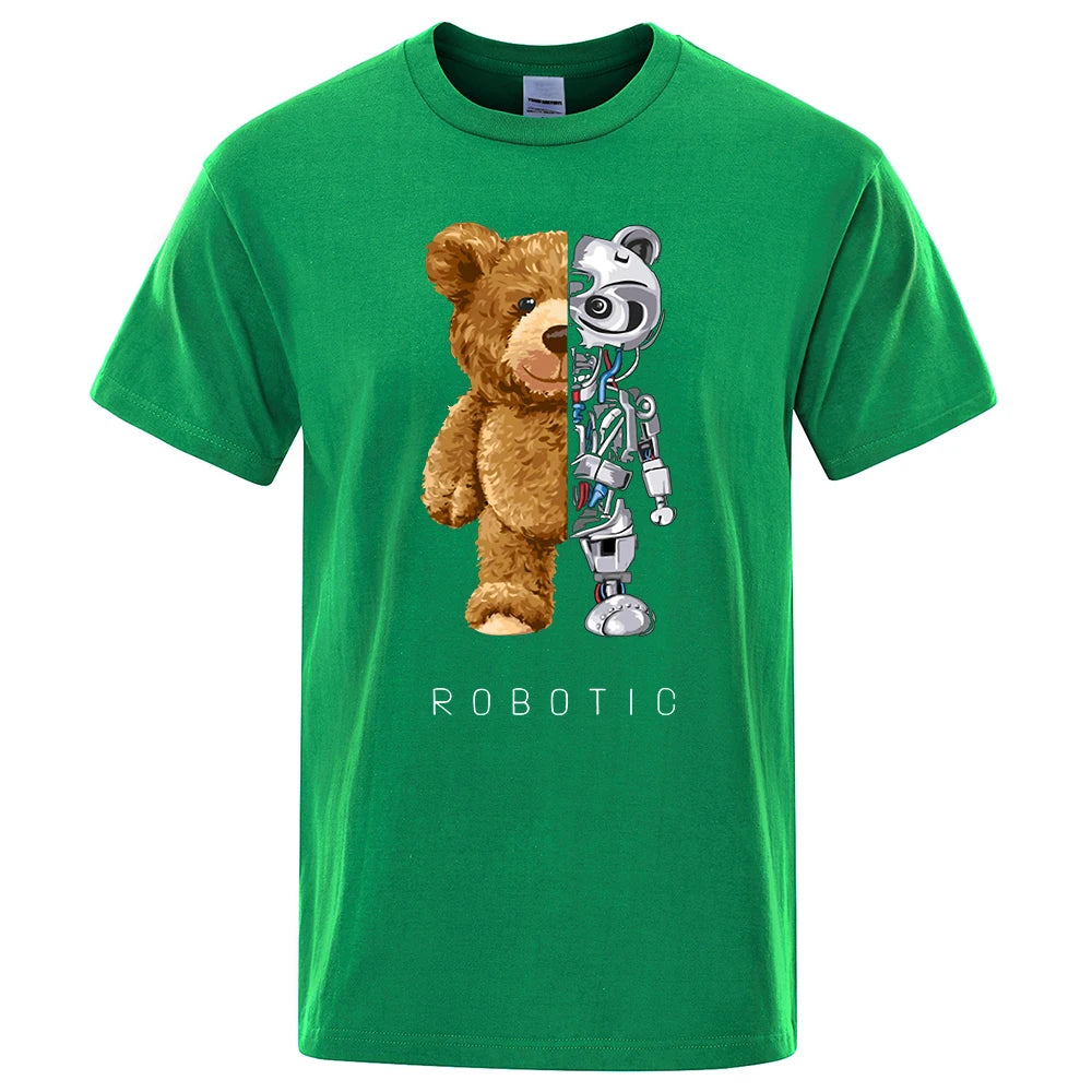 New Funny Ted Bear Robot Tshirt Robotic Bear Shirt Casual Clothes Men Fashion Clothing Cotton T-Shirt Tee Top Oversized Loose