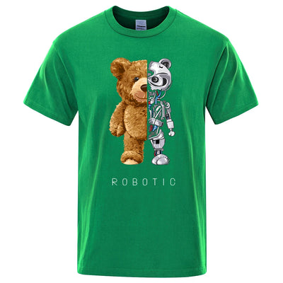 New Funny Ted Bear Robot Tshirt Robotic Bear Shirt Casual Clothes Men Fashion Clothing Cotton T-Shirt Tee Top Oversized Loose