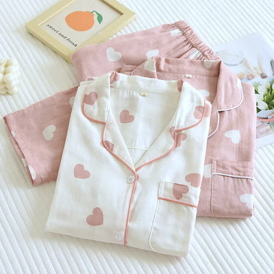 New Spring and Autumn Pajama Set Women's 100% Cotton Long Sleeve Pants Two Piece Love Lovely Sweet Home Furnishing Set