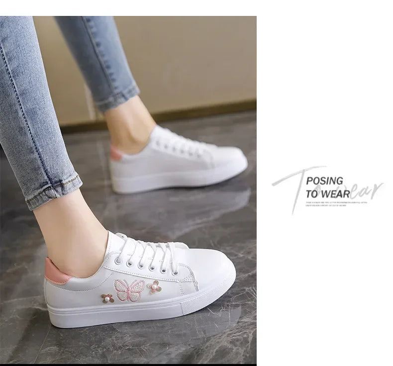 New Women's Sneakers Butterfly Embroidered Flats Women's Outdoor Running Vulcanized Shoes Breathable Women's Shoes Zapatos Mujer