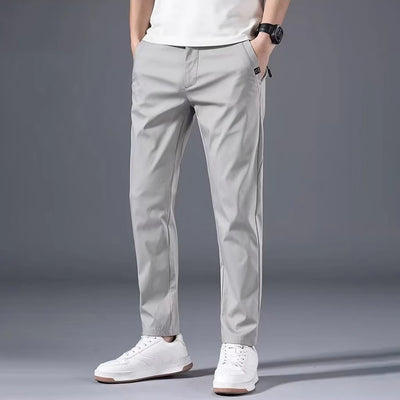 Fashion Men's Slim Fit Pants Solid Color Stretch Chino Trousers Casual Flat Front Flex Classic Full Pants Men Clothing