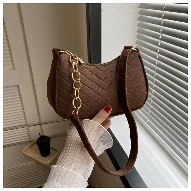 Autumn Trend Line Lightweight Shoulder Bag Crocodile Felt Small Square Bag Women's New Leisure Chain Purses and Handbags