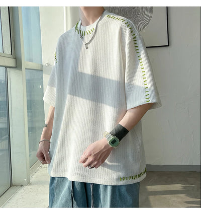 Men Summer Quality T Shirts Manual Suture Harajuku Casual Tshirt For Male 2023 New Neutral Oversize Tees Short Sleeve Tops