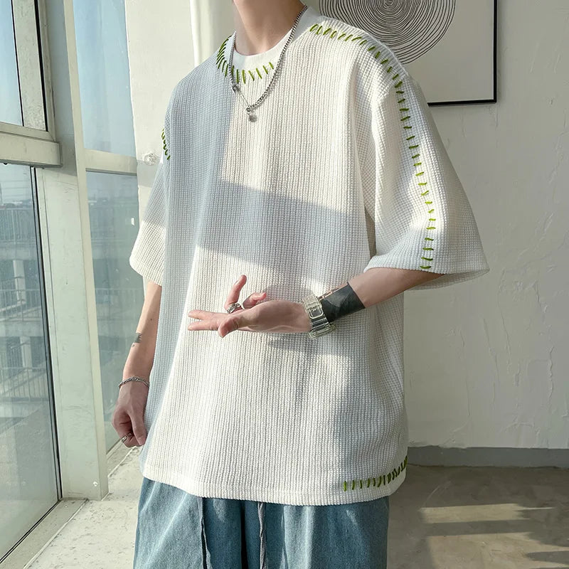 Men Summer Quality T Shirts Manual Suture Harajuku Casual Tshirt For Male 2023 New Neutral Oversize Tees Short Sleeve Tops