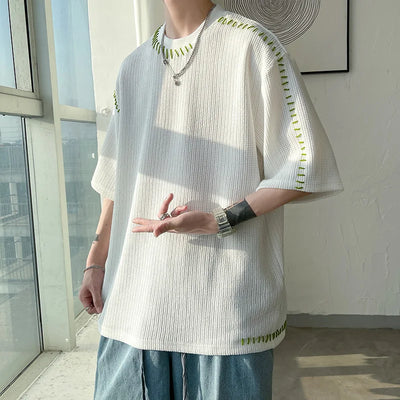 Men Summer Quality T Shirts Manual Suture Harajuku Casual Tshirt For Male 2023 New Neutral Oversize Tees Short Sleeve Tops