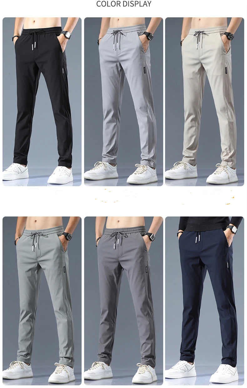 Stretch Casual Pants Men Classic Lightweight Slim Fit Trousers for Men Summer Straight Drawstring Joggers Solid khaki Pants Male