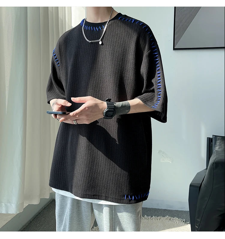 Men Summer Quality T Shirts Manual Suture Harajuku Casual Tshirt For Male 2023 New Neutral Oversize Tees Short Sleeve Tops