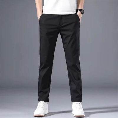 Fashion Men's Slim Fit Pants Solid Color Stretch Chino Trousers Casual Flat Front Flex Classic Full Pants Men Clothing