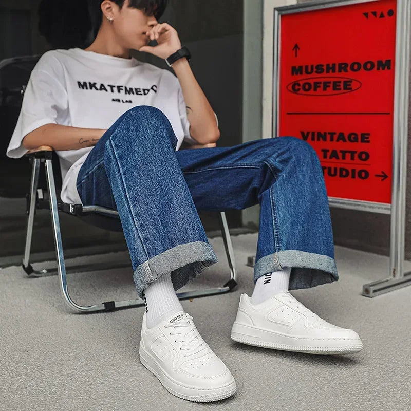 Men White Casual Man Leather Shoes Outdoor