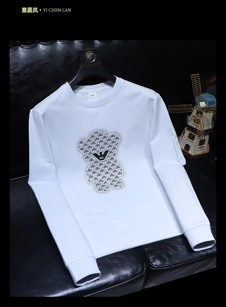 Trend Men Hoodies Hot Rhinestone Designer O-neck Pullover Autumn Winter Male Wear Fashion Neutral Style Sweater Man Clothing 4XL