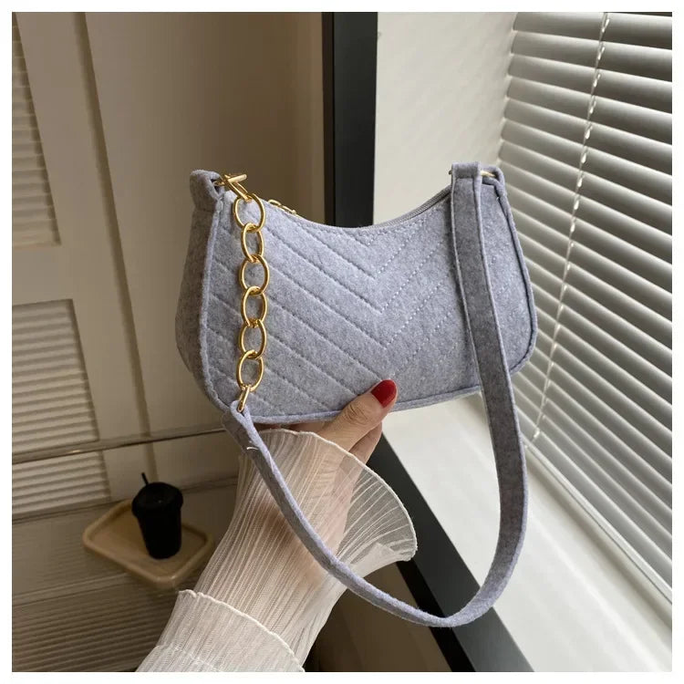 Autumn Trend Line Lightweight Shoulder Bag Crocodile Felt Small Square Bag Women's New Leisure Chain Purses and Handbags