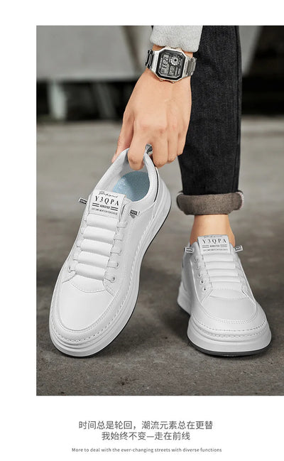 Leather Casual Shoes for Men Breathable White Sneakers Fashion Driving Walking Tennis Shoes for Male Italian Office Flats Shoes