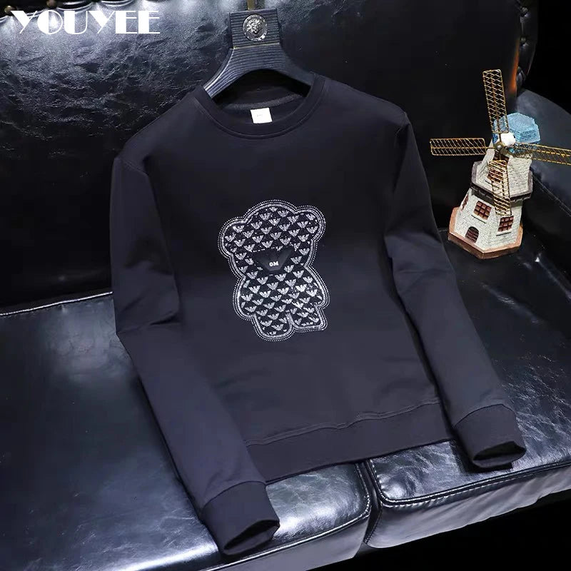 Trend Men Hoodies Hot Rhinestone Designer O-neck Pullover Autumn Winter Male Wear Fashion Neutral Style Sweater Man Clothing 4XL